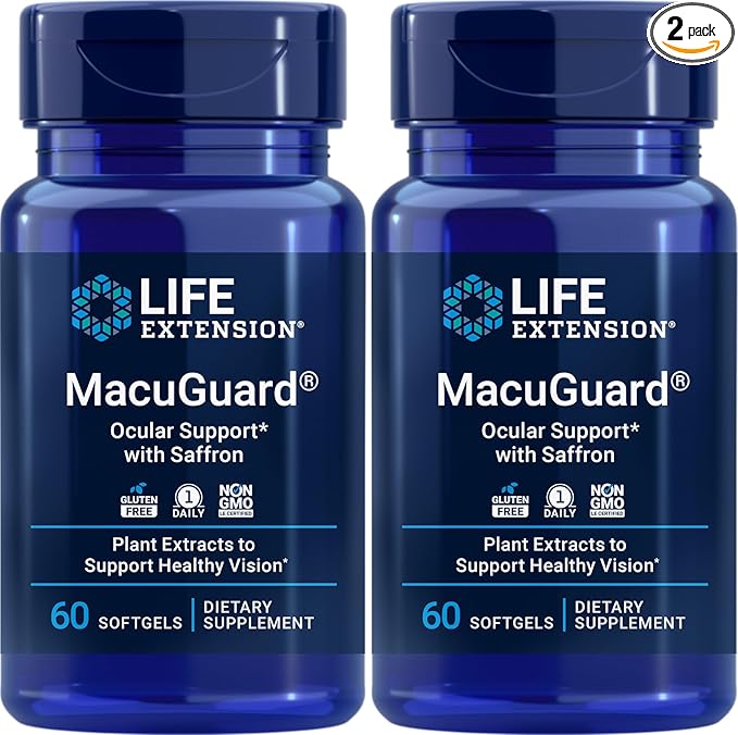 Life Extension MacuGuard Ocular Support with Saffron, 60 softgels (Pack of 2)