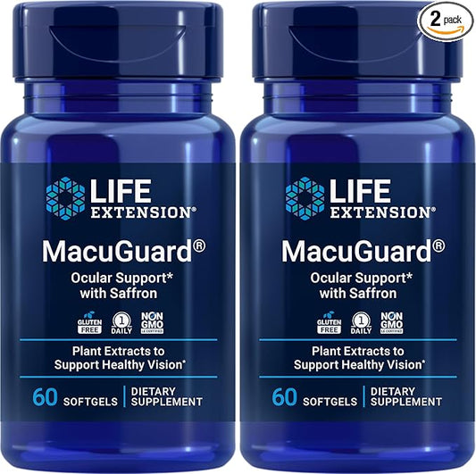 Life Extension MacuGuard Ocular Support with Saffron, 60 softgels (Pack of 2)