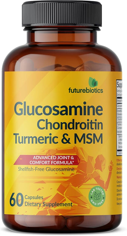 Futurebiotics Glucosamine Chondroitin Turmeric & MSM Advanced Joint Formula, Supports Healthy Joints & Mobility - Non-GMO, 60 Capsules