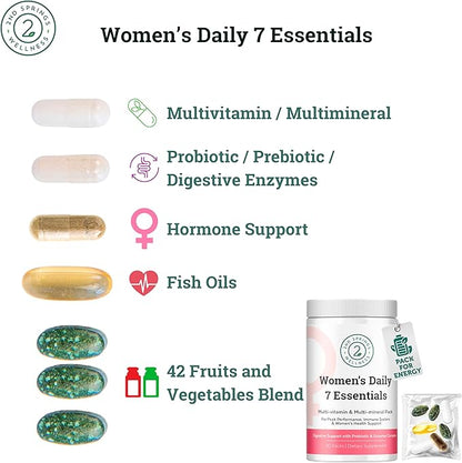 Daily 7 Essentials Women's Vitamin Pack -7 Pack Complete Women's Multivitamin Packet with Energy, Metabolism, Immune System, Women's Health Support with Probiotics, More