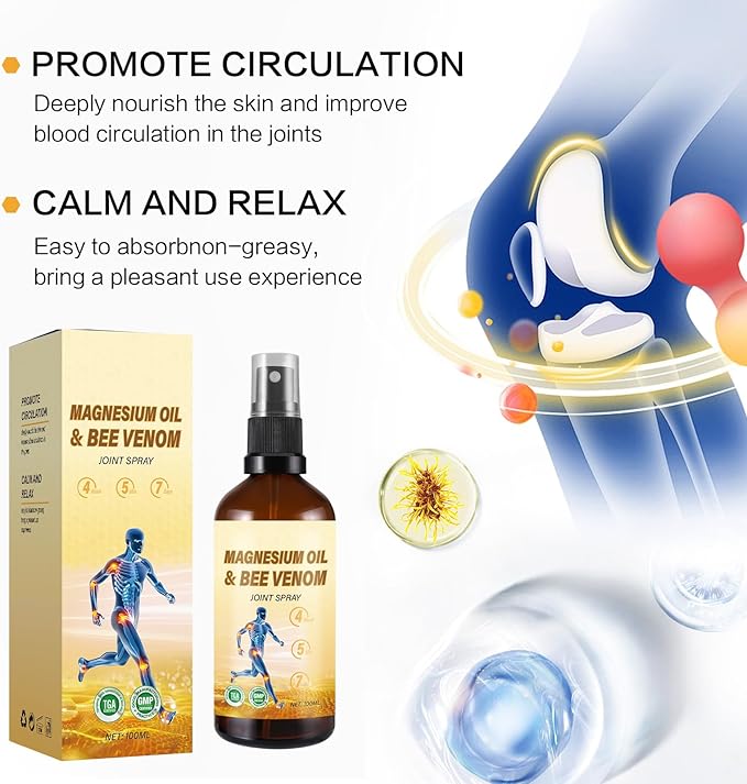 Magnesium Joint Spray, Magnesium Oil Bee Venom Joint Spray, for Relaxing and Joint Repair, Fast Absorbent, Non-Greasy (100ml/3.38oz) (2)