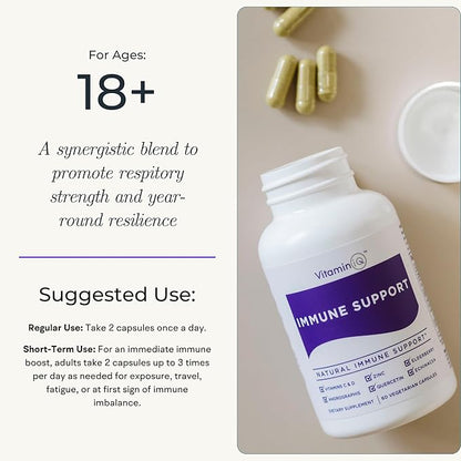 Immune Support Supplement with Vitamin C and Zinc, Sambucus Elderberry, Vitamin D3, Glutathione, Echinacea Capsules - Natural Immune Booster Herbal Supplements - Vegan, Gluten-Free (60ct)