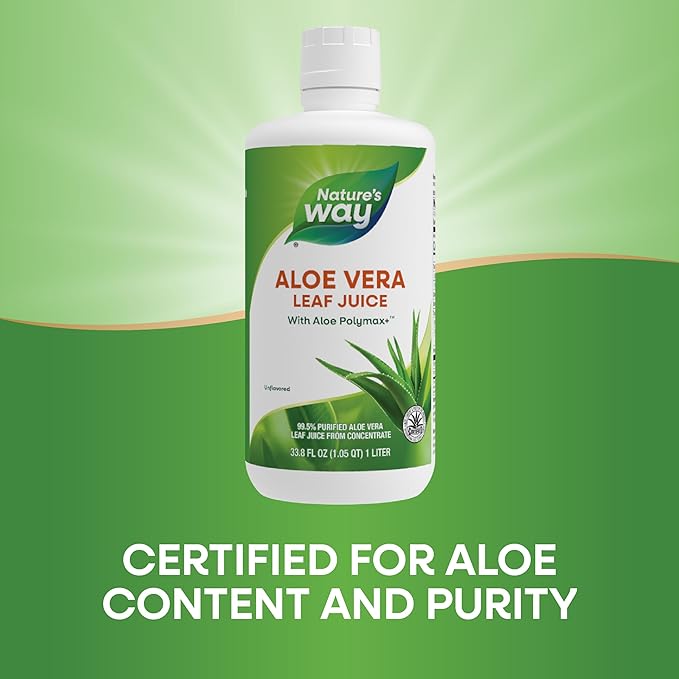 Nature's Way Aloe Vera Leaf Juice with Aloe Polymax+, 99.5% Purified Aloe Vera Leaf Juice from Concentrate, International Aloe Science Council Certified, Unflavored, 33.8 Fl Oz