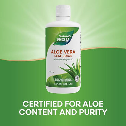 Nature's Way Aloe Vera Leaf Juice with Aloe Polymax+, 99.5% Purified Aloe Vera Leaf Juice from Concentrate, International Aloe Science Council Certified, Unflavored, 33.8 Fl Oz