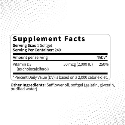 Type Zero Vitamin D3 2000 iu, 240 Softgels - Non-GMO & Gluten Free