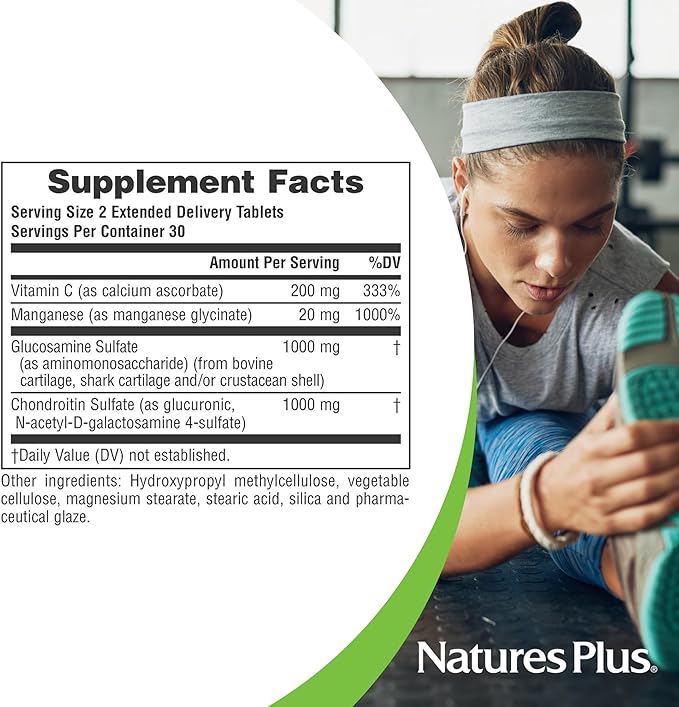 Natures Plus Advanced Therapeutics Glucosamine/Chondroitin Rx Joint, Extended Delivery - 1000 mg Glucosamine, 60 Tablets - Supports Healthy Joint Function - Gluten-Free - 30 Servings