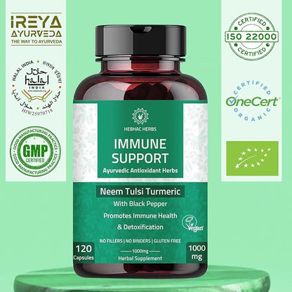 Immune Support Capsules - Immunity Support Supplement 120 Capsules Made with Organic Neem, Tulsi, Amla & Turmeric, Enhance Wellness and Immune Function.