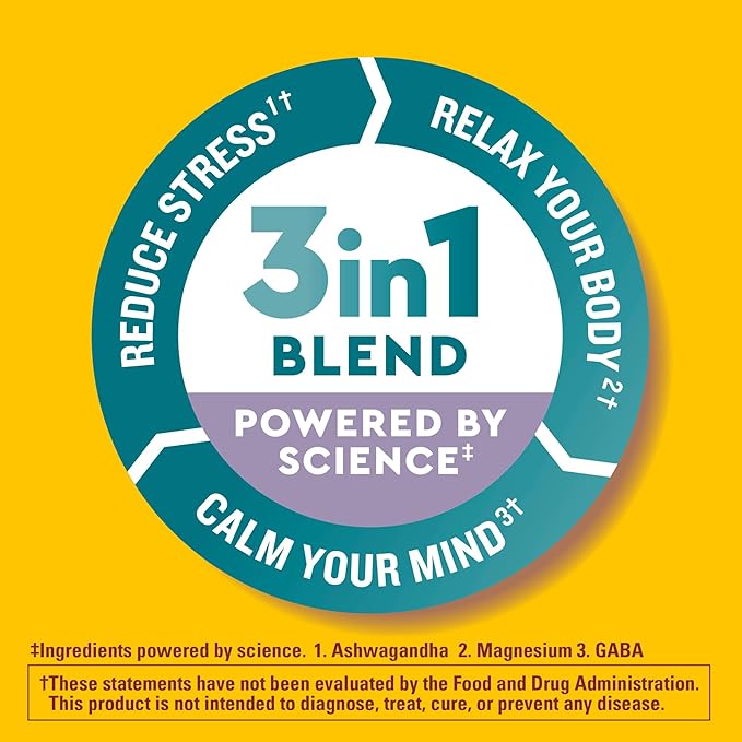 Nature Made Wellblends Calm Mind & Body, Magnesium Citrate, Ashwagandha 125mg & GABA 100mg Blend for Stress Relief, 38 Gummy Vitamins