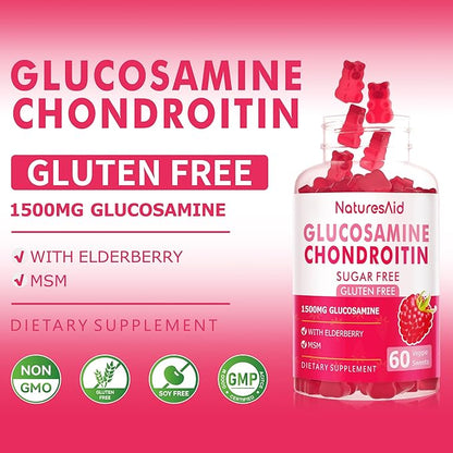 Nutrition Glucosamine Chondroitin Gummies with MSM & Elderberry Extra Strength - Joint Support, Antioxidant Immune Support Supplement for Adults, Men & Women.(2 Pack) Raspberry