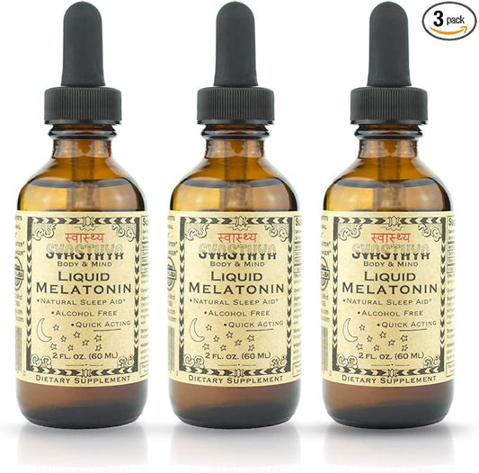 Svasthya Body & Mind Liquid Melatonin - Promotes Natural Sleep - Alcohol Free for Adult and Children, Made in The USA, GMP, 2 oz - 3 Pack