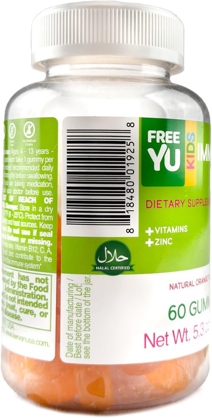 Kids Immunity Gummy - Dietary Supplement with Vitamins for Kids & Children - Chewable Multivitamin Booster Gummies with B12, Zinc, Vitamin C, D, E, A - Gluten Free & Halal - 60 Gummies (5.3 oz)