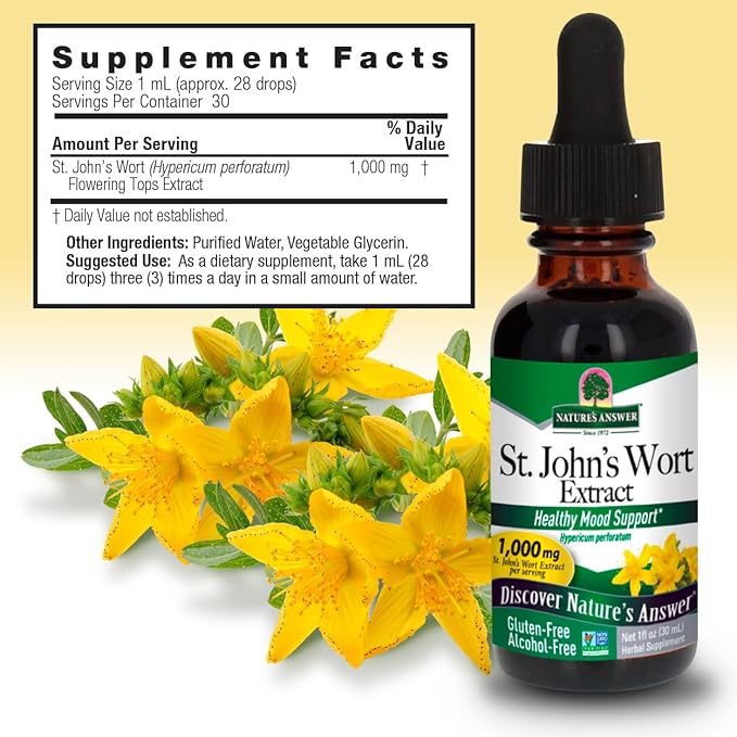 Nature's Answer St. John's Wort Alcohol-Free Liquid Extract (Hypericum Perforatum) | Healthy Mood Support | Non-GMO, Kosher & Gluten-Free 1oz