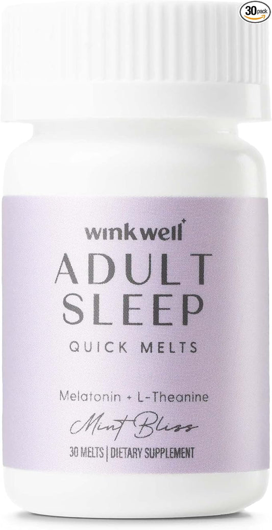 Wink Well 3 mg Melatonin Sugar Free Sleep Melts for Adults- Nighttime Natural Sleep Aid to Help Increase Sleep, Boost Immune System- Easy Dissolvable Sleep Supplement- 30 Tablets
