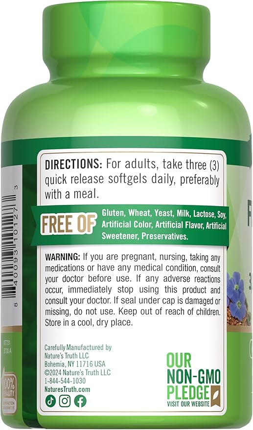 Nature's Truth Flaxseed Oil Softgels | 90 Count | Cold Pressed, Non-GMO & Gluten Free Supplement