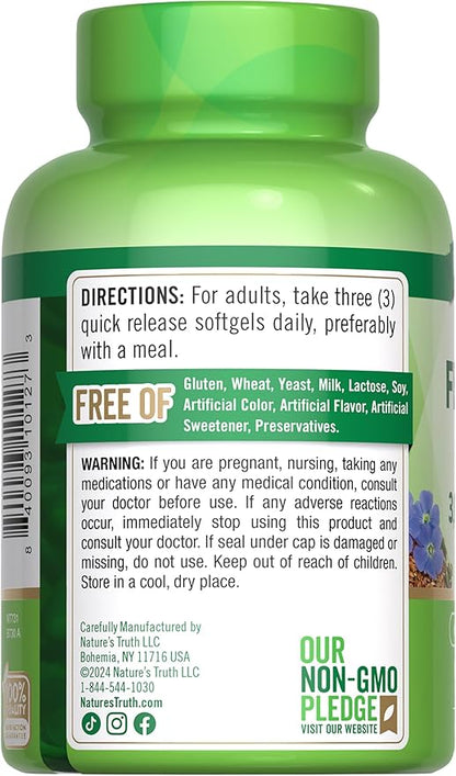 Nature's Truth Flaxseed Oil Softgels | 90 Count | Cold Pressed, Non-GMO & Gluten Free Supplement
