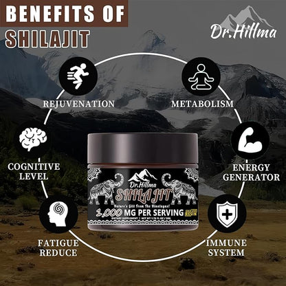 Shilajit Pure Himalayan Organic1000 MG Pure Shilajit Natural Resin Gold Grade Shilajit Resin with 85+ Plant-Derived Trace Minerals and Fulvic Acid, Energy & Immune Suport for Men and Women(50 Grams)