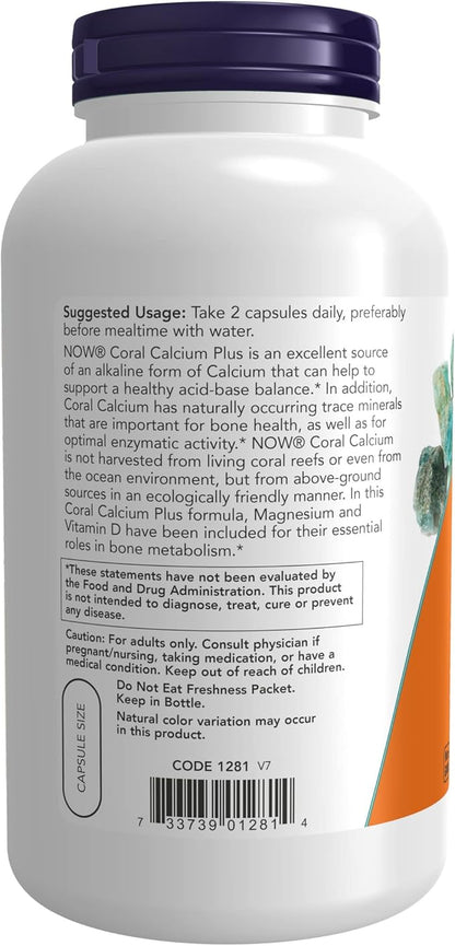 NOW Supplements, Coral Calcium Plus, Bone Health*, Healthy pH Balance*, 250 Veg Capsules (Pack of 2)