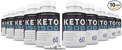 (10 Pack) Advanced Keto 1500 Keto Pills 1275MG New & Improved Formula Contains Apple Cider Vinegar Extra Virgin Olive Oil Powder Green Tea Leaf 600 Capsules