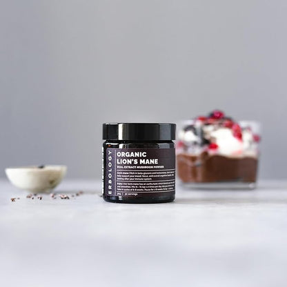 Erbology Organic Lion’s Mane Dual Extract Powder 30 Servings - 30% Beta-glucans and Erinacine A 1.6mg/g - Calm and Focus - Hericium Erinaceus - Sustainably Grown in Europe - Vegan - No Added Fillers
