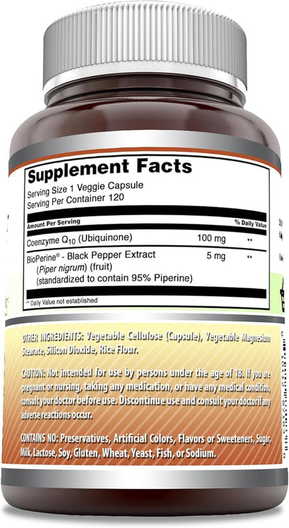 Amazing Formulas CoQ10 with BioPerine Supplement | 100 Mg Per Serving | 120 Veggie Capsules | Non-GMO | Gluten Free | Made in USA