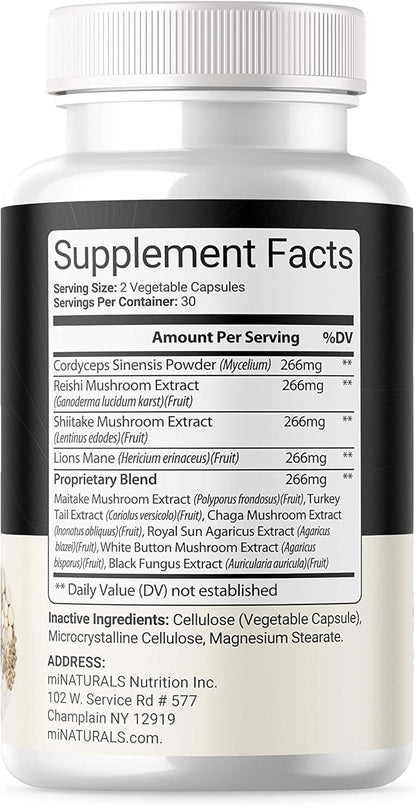 Mushroom Complex Capsule - Lion's Mane, Reishi, Cordyceps, Chaga, Turkey Tail, Maitake - Supplement Real Fruiting Body - 10 in 1