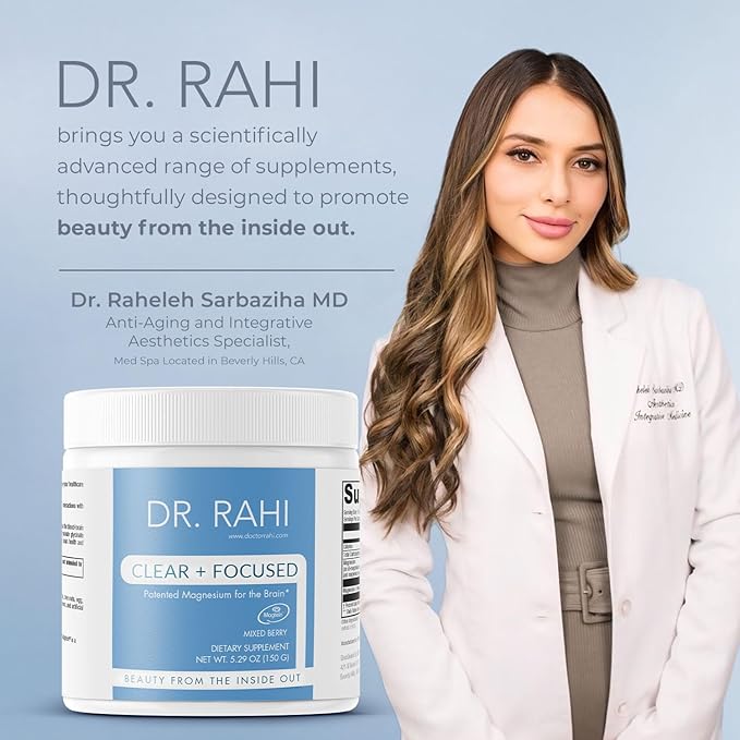 Magnesium Powder Supplement Made in USA MixedBerry 150g- Patented Magnesium L-Threonate Powder, Brain Support, Non-GMO Easy to Mix Magnesium Supplement Powder for Adults-Clear and Focused by Dr. Rahi