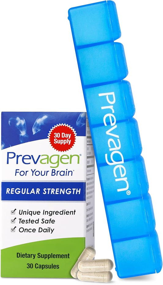 Prevagen Regular Strength 10mg, 30 Capsules with Apoaequorin & Vitamin D & Prevagen 7-Day Pill Minder
