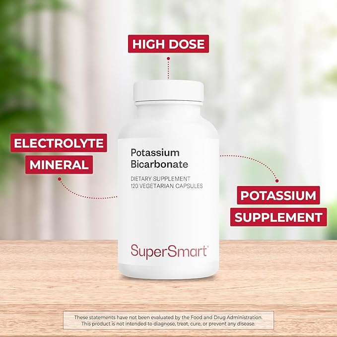 Supersmart Potassium Bicarbonate - Electrolyte Mineral - pH Acid-Base Balance - Potassium Supplement | Non-GMO & Gluten Free - 120 Vegetarian Capsules