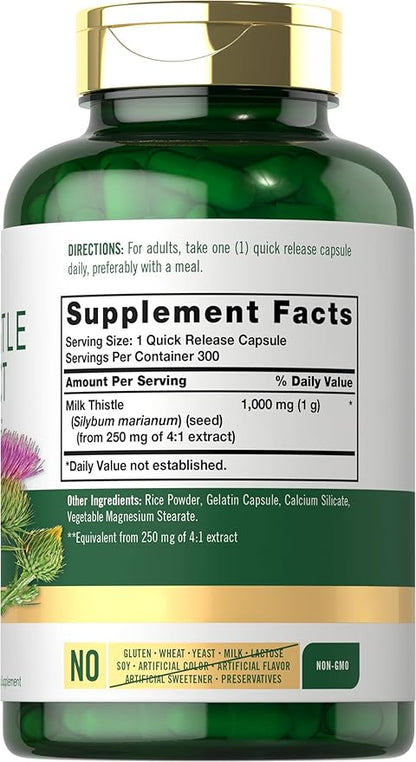Carlyle Milk Thistle 1000mg | 300 Capsules | Non-GMO, Gluten Free Extract