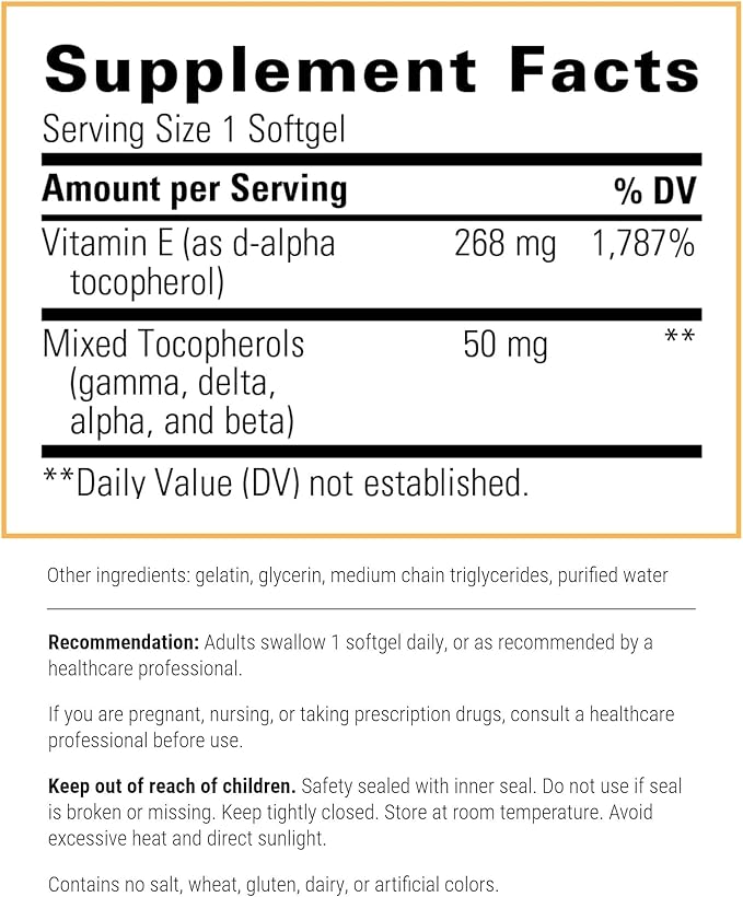 Integrative Therapeutics - Vitamin E - Tocopherol Form of Vitamin E - Supports Heart Health & Promotes Antioxidant Activity* - 60 Softgels