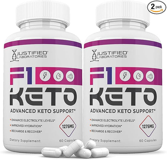 (2 Pack) F1 Keto Pills 1275MG New & Improved Formula Contains Apple Cider Vinegar Extra Virgin Olive Oil Powder Green Tea Leaf 120 Capsules