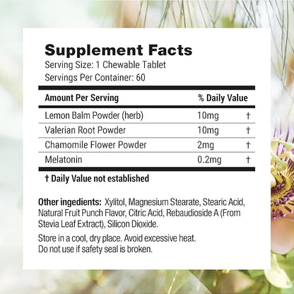Nested Naturals Luna Kids Sleep Supplement - for Children & Melatonin Sensitive Adults - Gentle Herbal Supplement with Chamomile, Melatonin, & Valerian - 180 Chewable Tablets (60 Per Bottle)