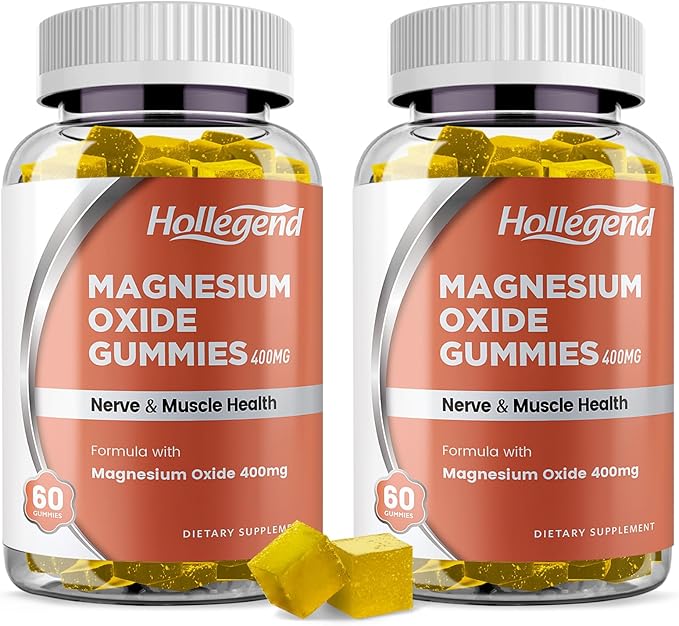Magnesium Oxide 400mg Gummies, Magnesium Oxide Chewable Supplement for Muscle, Nerve & Heart Health, Vegan, Pinapple Flavor, 120 Count