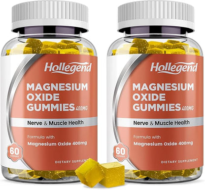 Magnesium Oxide 400mg Gummies, Magnesium Oxide Chewable Supplement for Muscle, Nerve & Heart Health, Vegan, Pinapple Flavor, 120 Count