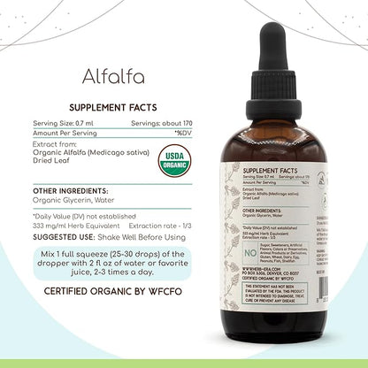 Alfalfa B120 USDA Organic Tincture | Alcohol-Free Extract, High-Potency Herbal Drops | Certified Organic Alfalfa Dried Leaf (4 oz)