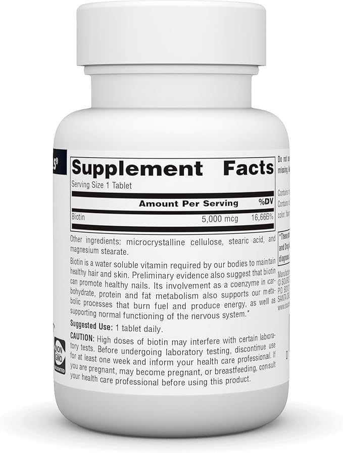 Source Naturals Biotin 5,000mcg Maximum Strength Biotin Deficiency Supplement - 120 Tablets