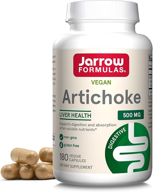 Jarrow Formulas Artichoke 500 mg - 180 Capsules - Standardized Extract - Supports Liver Health & Digestion - White 180 Servings