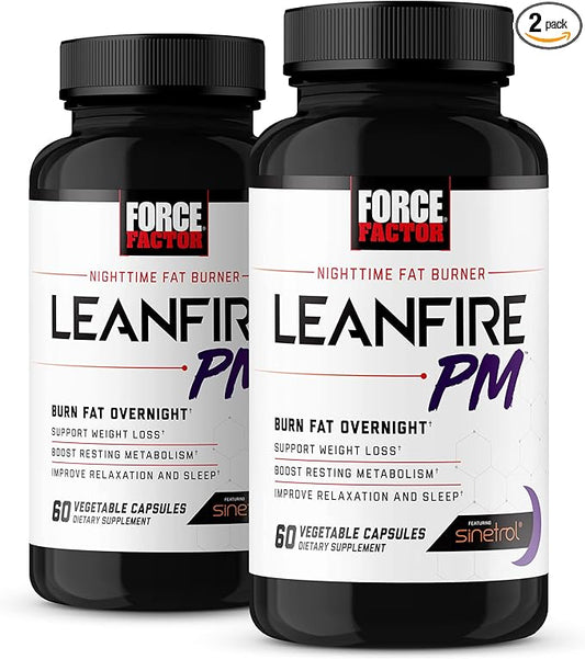 Force Factor LeanFire PM, Weight Loss Pills for Women and Men, Fat Burner and Overnight Weight Loss Pills to Burn Fat, Boost Metabolism, with Melatonin, 60 Count (Pack of 2)