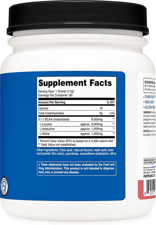 Nutricost BCAA Powder 2:1:1 (Raspberry Lemonade, 90 Servings)