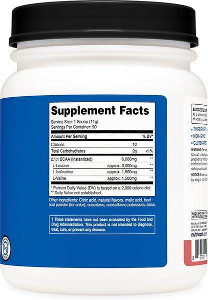 Nutricost BCAA Powder 2:1:1 (Raspberry Lemonade, 90 Servings)