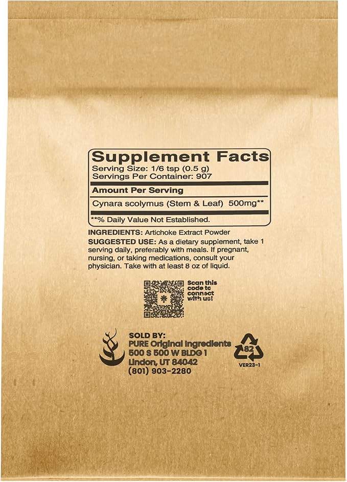 PURE ORIGINAL INGREDIENTS Artichoke Extract Powder (1 lb), No Additives or Fillers, Non-GMO