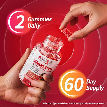2Pack Magnesium Glycinate Gummies 500mg,Magnesium Potassium Supplement with Taurate, Malate, Vitamins D, C, B6, Calcium,Body Support,Raspberry Magnesium Gummies for Adults&Kids