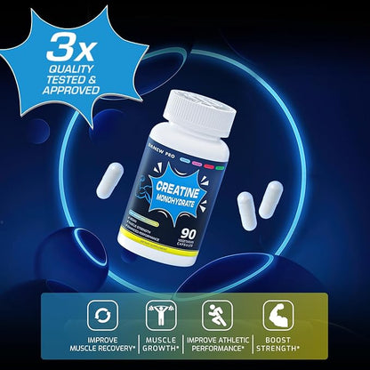 Creatine Monohydrate 2500mg Per Serving, 90 Capsules - Gluten Free, Non-GMO