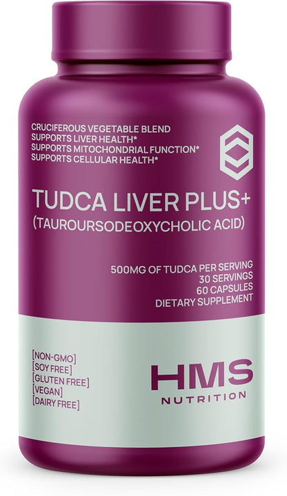 TUDCA Liver Plus+, Supports Liver Cleanse Detox & Repair, Supplement with Milk Thistle Seed Extract, Vitamin B12, Folate, & Cruciferous Vegetable Complex, 60 Capsules