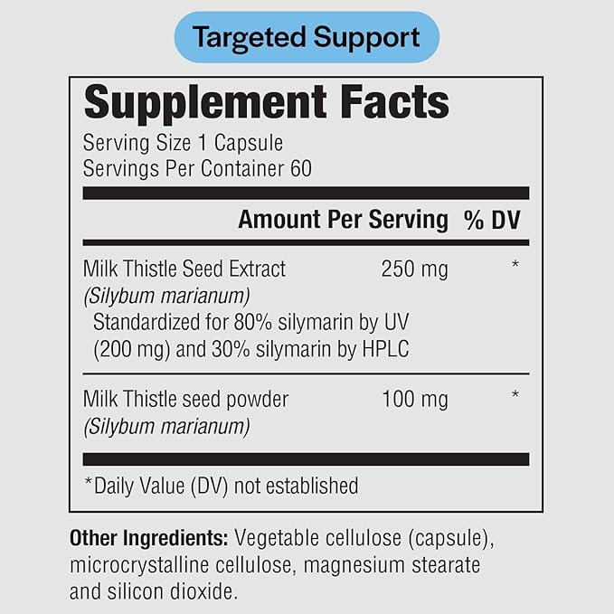 PureFormulas Milk Thistle Supreme - 250 mg Per Capsule Milk Thistle Supplement (Silybum Marianum) - Liver Health Support - Antioxidants Supplement - Non-GMO & Vegetarian - 60 Capsules