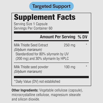 PureFormulas Milk Thistle Supreme - 250 mg Per Capsule Milk Thistle Supplement (Silybum Marianum) - Liver Health Support - Antioxidants Supplement - Non-GMO & Vegetarian - 60 Capsules