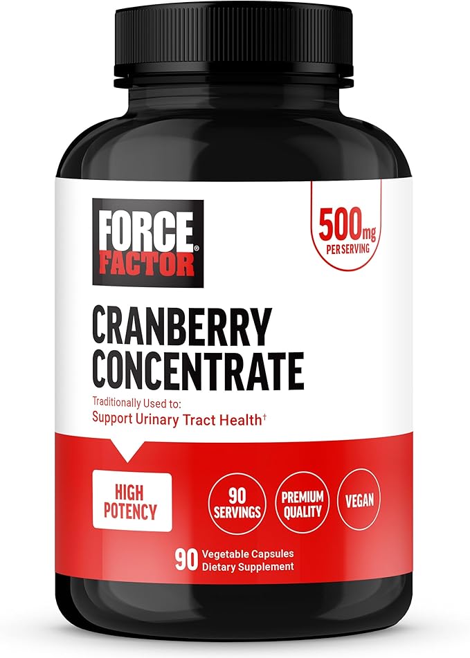 FORCE FACTOR Cranberry Concentrate, Cranberry Pills for Women and Men to Support Urinary Tract Health, High-Potency Cranberry Extract, Vegan Friendly, 90 Capsules