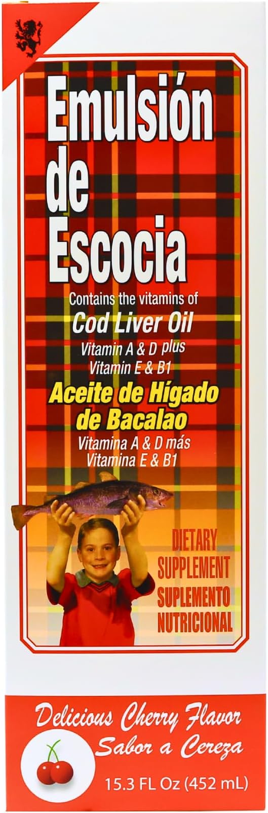 Cod Liver Oil, Dietary Supplement, Vitamins A, B1, D and E, Immune System Support, Cherry Flavor (15.3 Fl Oz/Pack of 1)