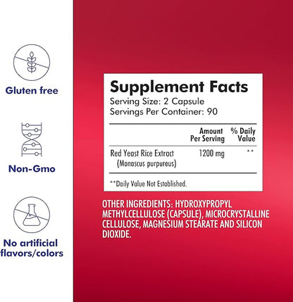 Santo Remedio Red Yeast Rice, Supports Cardiovascular System, Dietary Supplement, 1200 mg per Serving, 180 Capsules, Non-GMO, Gluten Free, No Artificial Flavors
