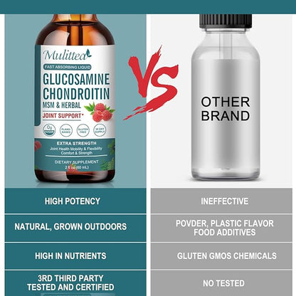 Glucosamine Chondroitin MSM Liquid Drops-w/Elderberry, Boswelia &Hyaluronic Acid-Extra Strength Joint Support Supplement for Mobility, Flexibility & Bones,High Absorption,60ml (2 fl oz)